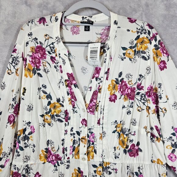NWT Torrid peasant blouse women 14 Floral Peplum Peasant Career Office boho - Picture 5 of 12